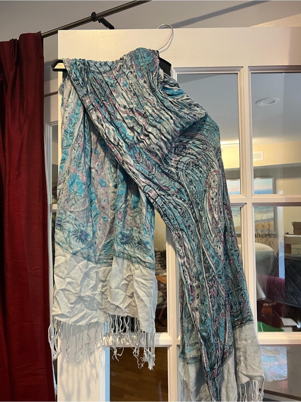 Turquoise Paisley Fringe Curtain Panel - Elegant Drapery Accent